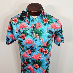 Yatta Golf Mens Small Flamingos Short Sleeve Golf Polo Shirt New With Tags